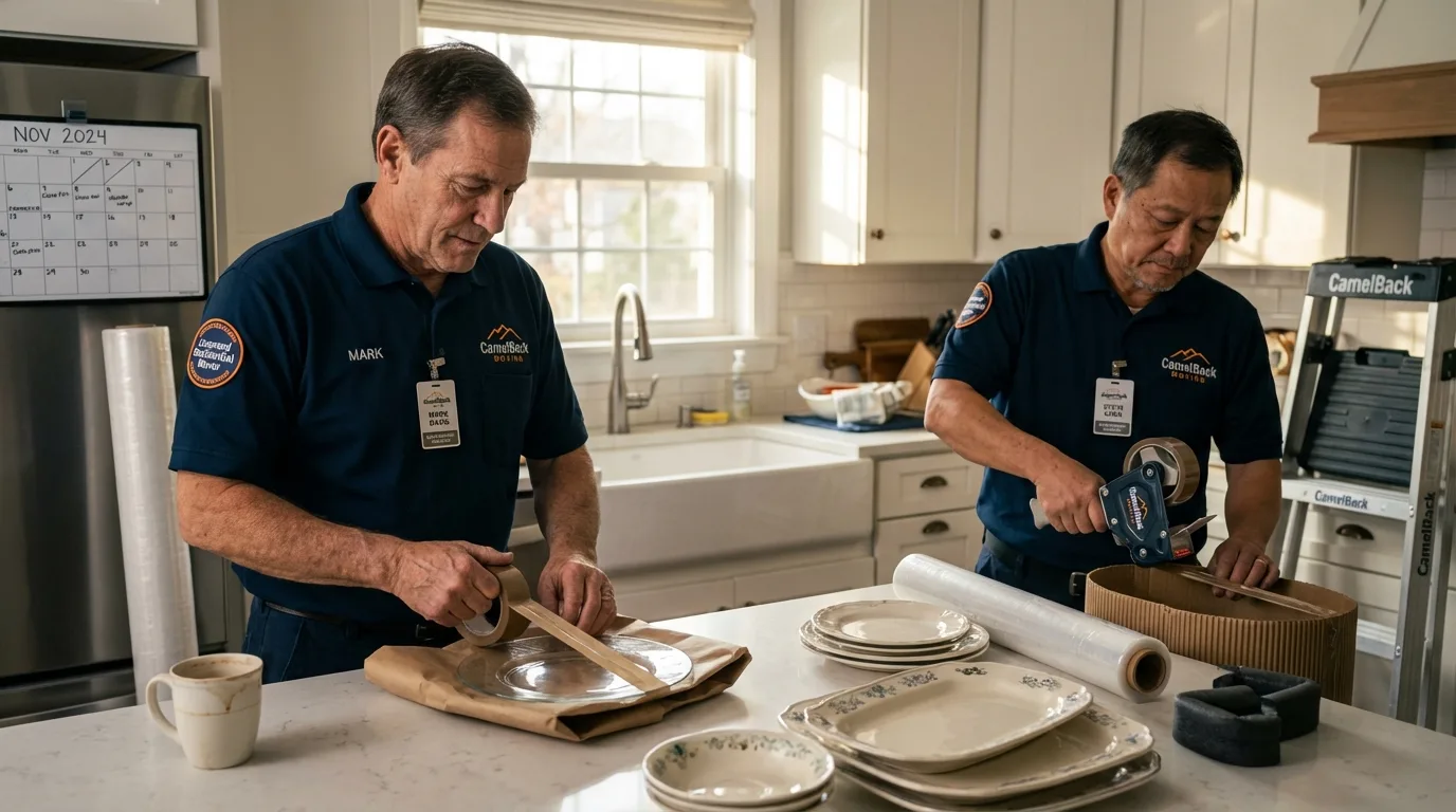 Professional crew packing kitchen dishware in WaKeeney, KS